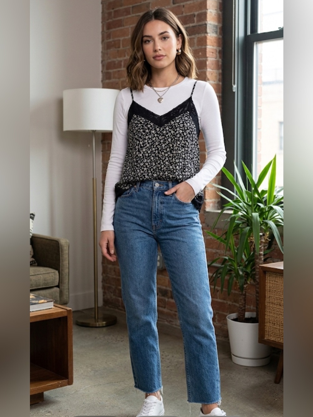 Maurices Black Floral Lace-Trim Cami